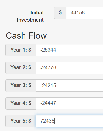 irr calculator input